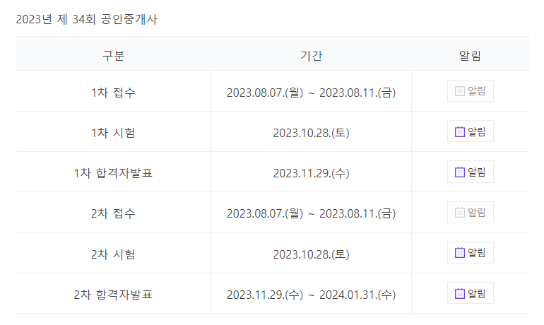 2023년 제34회 공인중개사 시험 가채점 시험일정